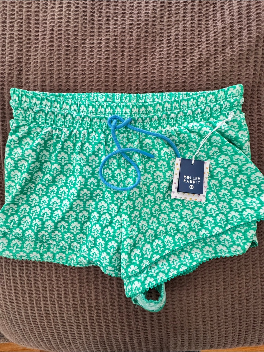 Roller Rabbit Green and White Floral Athletic Shorts with Blue Drawstring